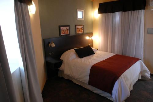 a bedroom with a bed in a room with curtains at Complejo Barraquero in Mendoza