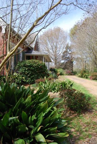 a house with a bunch of plants in the yard at Glenfield Plantation Historic Antebellum Bed and Breakfast in Natchez