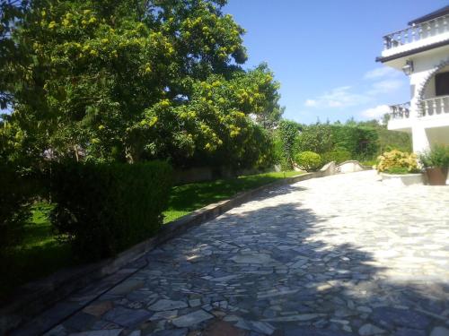 a cobblestone driveway in front of a house at Pinheirinhos - Quinta de São Caetano in Carapito