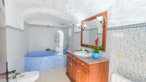 ポソ・アルコンにあるCuevas El Mirador Pozo Alcon by Ruralidaysのバスルーム(洗面台、トイレ、バスタブ付)