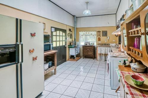 a large kitchen with a refrigerator and a counter at Casita El Sastre in Paso Macho