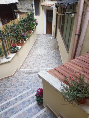 a patio with flowers and plants in a building at Casetta di Diego in Tivoli