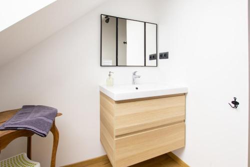 a bathroom with a sink and a mirror at La Cense de Baudecet - Le Corps de Logis in Gembloux