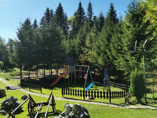 a park with a playground with a slide at Pensiunea Ionela in Zemeş
