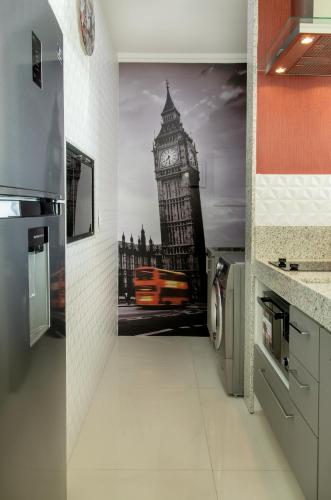 Dapur atau dapur kecil di Loft no Shopping Barra Sul