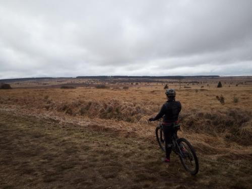 a person riding a bike in a field at L'écurie gîte duplex Welness in Spa
