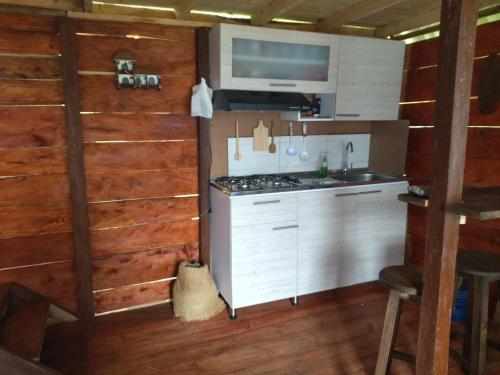 チョアチにあるEscalera al Cielo Rotoのコンロとシンクのあるキッチン