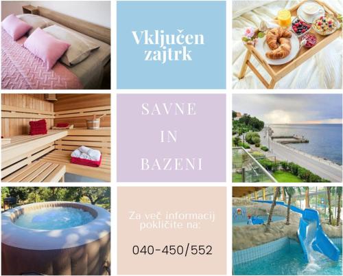 a collage of pictures of a resort with a pool at Portorož Apartments in Portorož