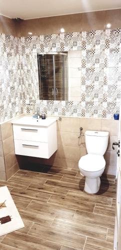 a bathroom with a toilet and a sink at NOCLEGI POD STODOŁĄ in Kraków