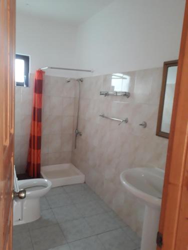 塔拉法爾的住宿－Ponta Gato Residence，带淋浴、卫生间和盥洗盆的浴室