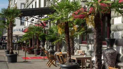 a group of palm trees in front of a building at Hotel Halm Konstanz in Konstanz