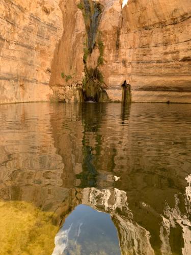 a reflection of a canyon in the water at Khan Alsira - חאן אלסרה in Alsira