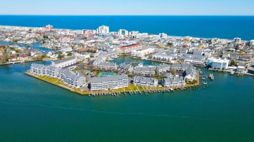 an aerial view of a city with a harbor at Harbour Island 402L home in Ocean City