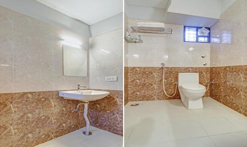two pictures of a bathroom with a toilet and a sink at Itsy Hotels Classio Richmond in Bengaluru