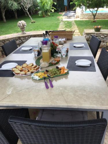 a table with plates of food and drinks on it at Oasi di Campagna in Modica