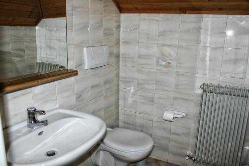 a bathroom with a white sink and a toilet at Albergo Hofer in Bolzano