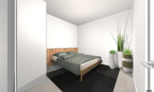 ein Schlafzimmer mit einem Bett und zwei Vasen in der Unterkunft App 204 Palazzo Cavour in Bozen