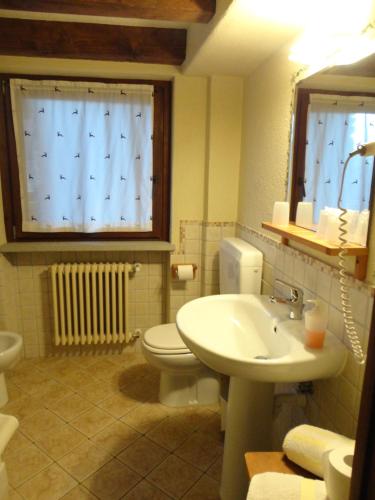een badkamer met een wit toilet en een wastafel bij Les Chevreuils in Arvier