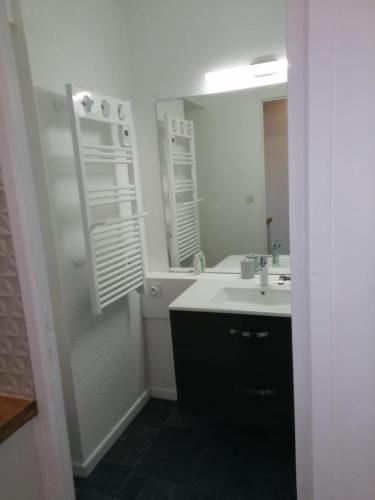 une salle de bain avec un lavabo et un miroir dans l'établissement Studio 4 personnes au pied des pistes, au Corbier