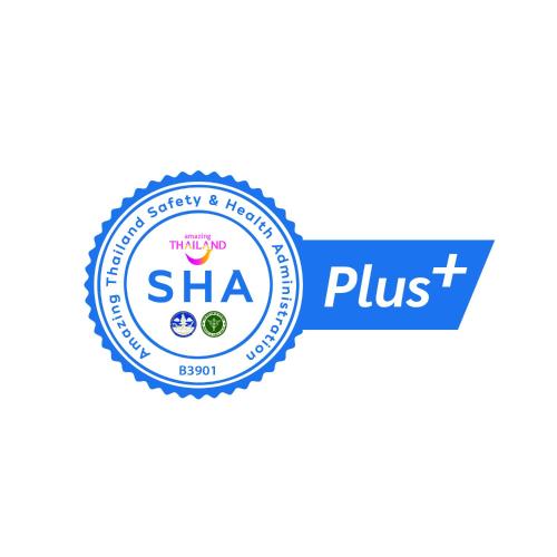 a label for a seafood restaurant with the words sha plus at Srichada Hotel Khaolak - SHA Extra Plus in Khao Lak