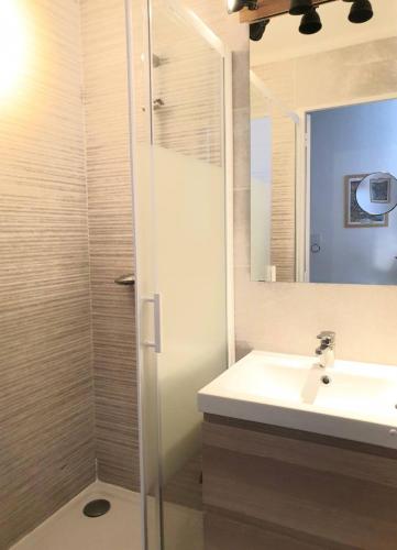 une salle de bain avec un lavabo et une douche dans l'établissement Une calanque au coeur de la ville, à Marseille