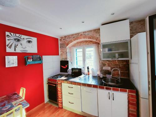 Kuchyň nebo kuchyňský kout v ubytování Apartment Lucy Lu