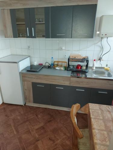 eine Küche mit einer Spüle und einer Arbeitsplatte in der Unterkunft Stan na dan -Uzun Mirkova in Valjevo
