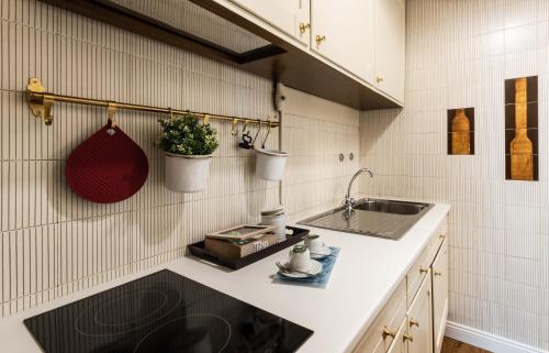 - une cuisine avec un évier et un comptoir dans l'établissement Heart Milan Apartments Duomo Terrace, à Milan