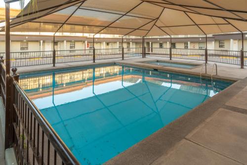 - une grande piscine d'eau bleue dans un bâtiment dans l'établissement Hotel Sntenario, à Chihuahua