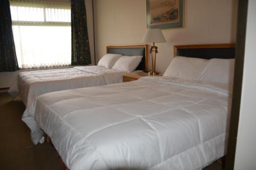 a hotel room with two beds and a window at KC's Country Inn in Vars