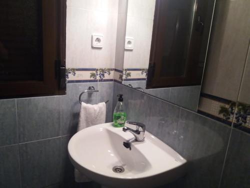 een badkamer met een wastafel en een spiegel bij Casa Rural las Escuelas I in Hoyo de Pinares