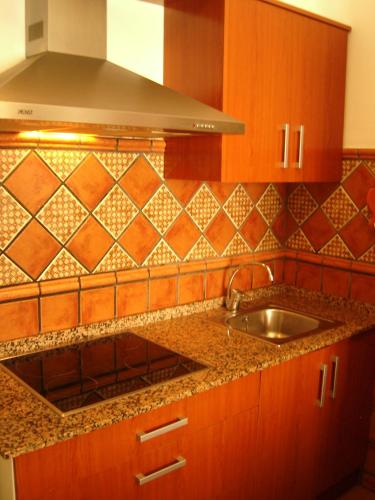 a kitchen with a sink and a stove at Apartamentos Sol Valdelinares in Valdelinares