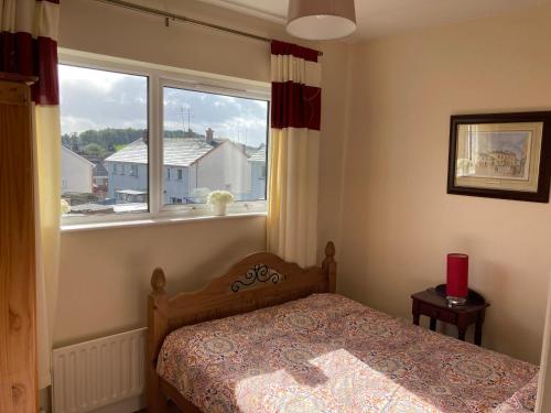 Schlafzimmer mit einem Bett und einem Fenster in der Unterkunft Enniskillen House (6 person house) in Enniskillen
