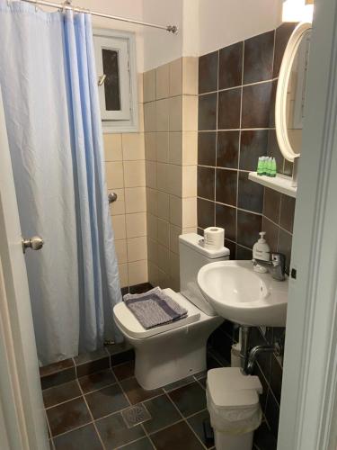 łazienka z toaletą i umywalką w obiekcie Studio Filareti w mieście Ios (Chora)