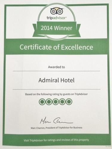a certificate of excellence for an animal hotel at Admiral Hotel in Scarborough