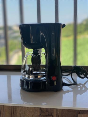 a black blender sitting on top of a counter at Japanestジャパネスト in Tomigusuku