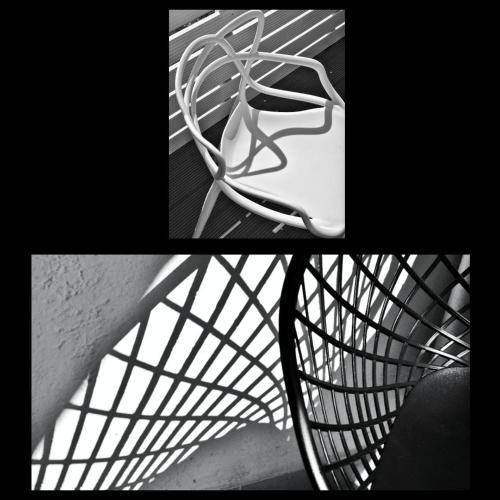 two pictures of agraph of a metal shopping basket at Angelos Design Suites in Patitiri