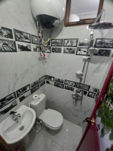 a bathroom with a white toilet and a sink at Jamaica Guest House in Aswan