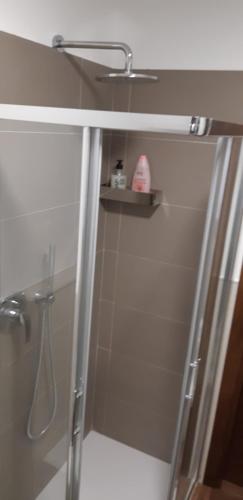 a shower with a glass door in a bathroom at Appartamento Modena Park in Modena