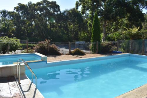 una piscina in un cortile con recinzione di Sanctuary House Resort Motel a Healesville