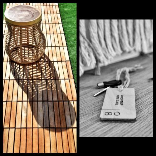 two pictures of a bottle in a cage with a tag at Angelos Design Suites in Patitiri