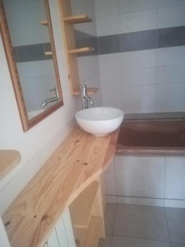 a bathroom with a white sink and a tub at Logement de plein pied à MIRECOURT in Mirecourt