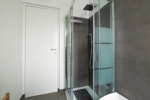 W łazience znajduje się prysznic ze szklanymi drzwiami. w obiekcie Milano Cosy APT with Balcony! w Mediolanie