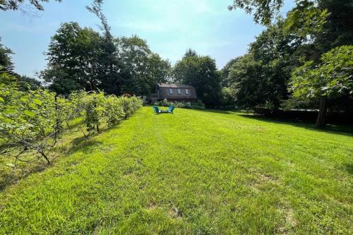 a field of grass with a house in the background at Newly Renovated Carriage House Near Town & Beaches in Madison
