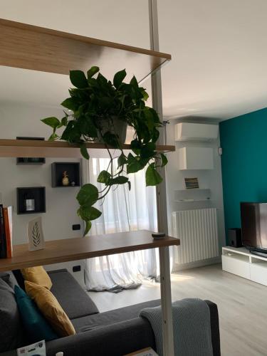 a living room with a table with a plant on it at Casa Pesca in Cinisello Balsamo