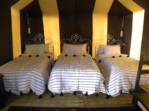 two beds sitting next to each other in a room at Sahara Luxury Camp in Zagora