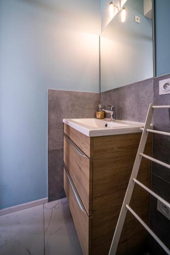 une salle de bain avec un lavabo et un miroir dans l'établissement Le Boheme - Rent4night Grenoble, à Grenoble