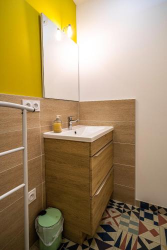 une salle de bain avec un lavabo et un miroir dans l'établissement Le Pop'Art - Rent4night Grenoble, à Grenoble