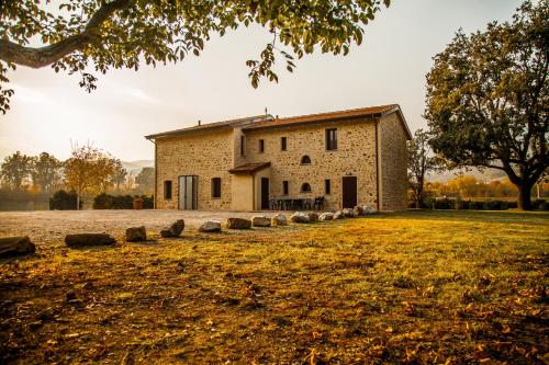 an old stone building in a field with a tree at Villaggio Della Salute Più in Monterenzio