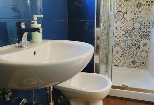 a bathroom with a sink and a shower at B&B Agorà in Biccari
